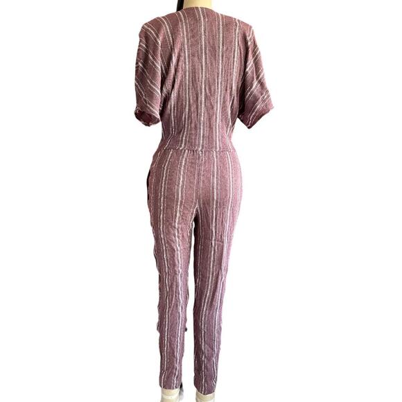 Vintage Womens Romper Small Mauve Stripes Straight Leg Resort Wear Tropical - Picture 5 of 7